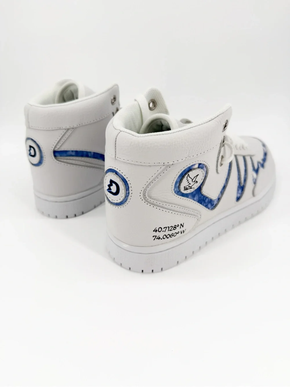 Drifts Early Bird High Top Leather Sneakers White Blue Men 9.5 / Women 11 NEW